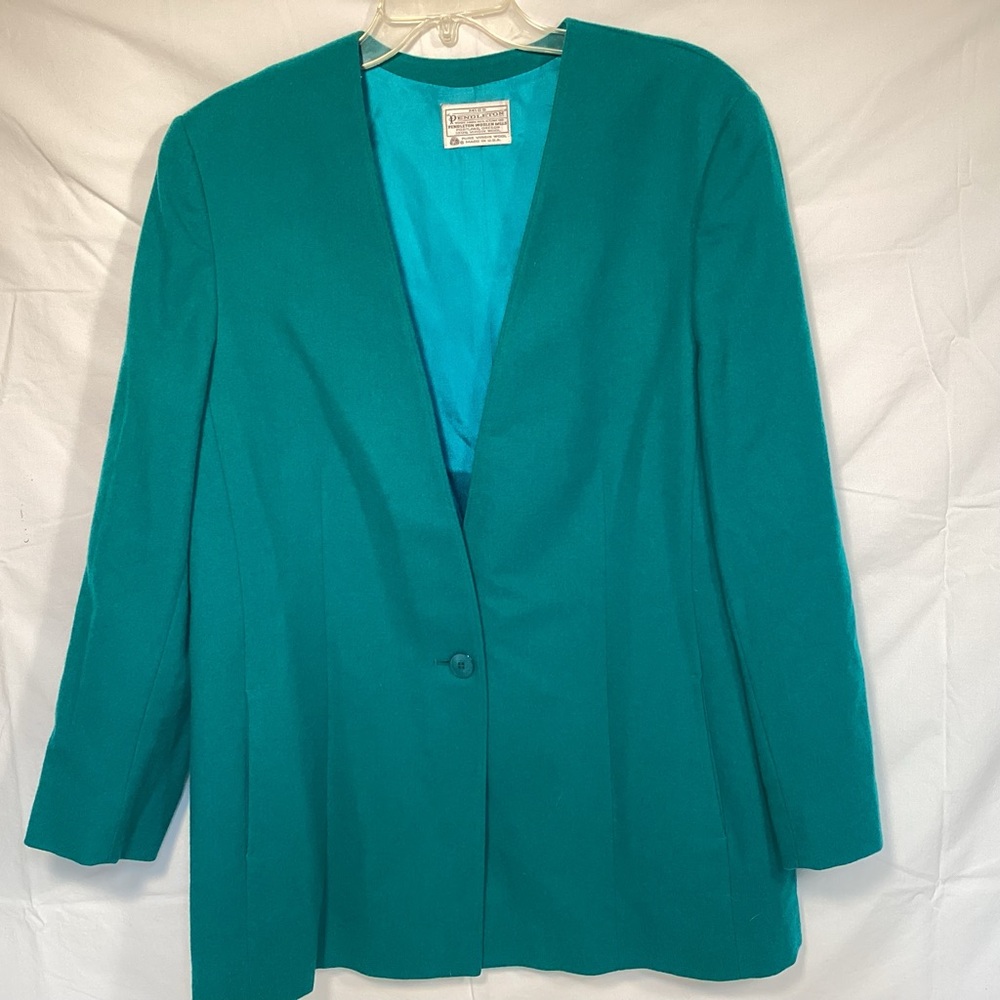 Vintage Pendleton Women's Wool Green Blazer Size 16 Made in USA